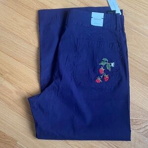 Maeve Navy Pants with Strawberry Embroidery